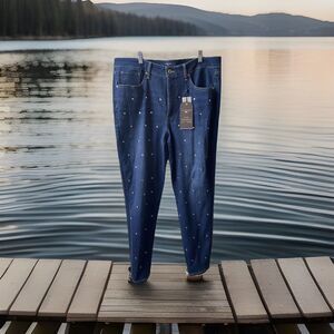 NWT Tommy Hilfiger Jeans Womens Size 16 Blue Rhinestone Bedazzled Tribeca Skinny
